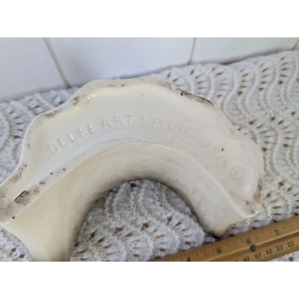 Unique Delee Art Crescent Shaped, Scalloped Edge Pottery Planter